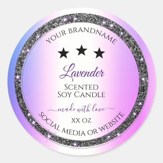 ホログラフィックカラー銀グリッター製品ラベル ラウンドシール (正面)