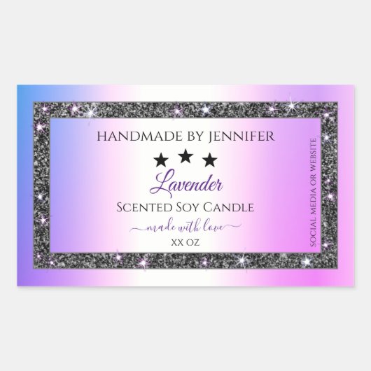 ホログラフィックカラー銀グリッター製品ラベル 長方形シール (正面)