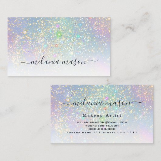 ホログラフィックガラスグリッタースパークエレガント美しい 名刺 (正面/裏面)