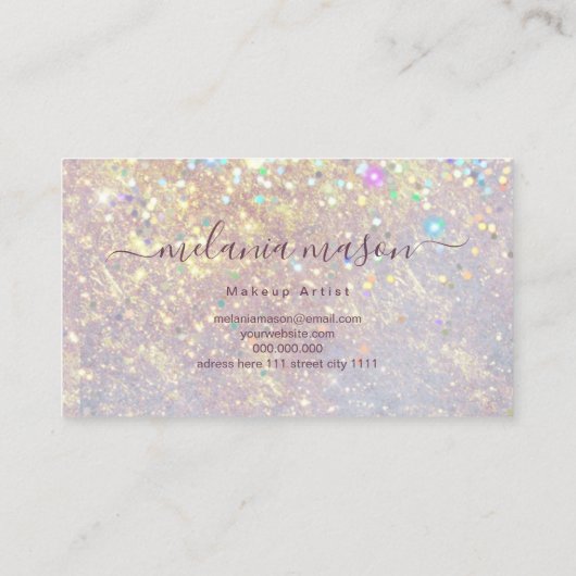 ホログラフィックガラスグリッターメイクアップアーティストパープルシック 名刺 (裏面)