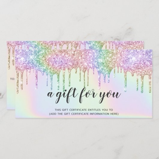 ホログラフィックギフトカードのユニコーングリッターが釉薬を乾かす (正面/裏面)