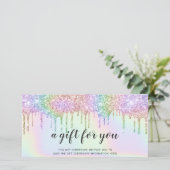 ホログラフィックギフトカードのユニコーングリッターが釉薬を乾かす (スタンド正面)