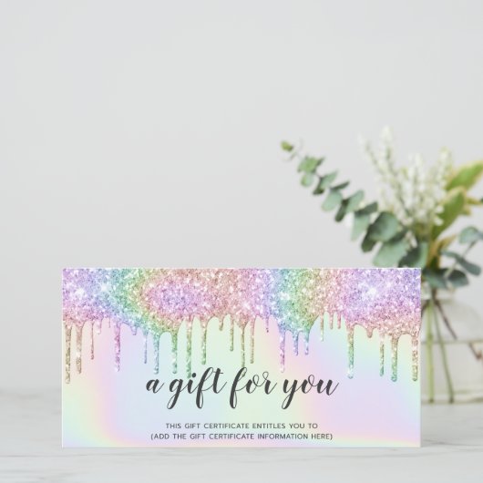 ホログラフィックギフトカードのユニコーングリッターが釉薬を乾かす (スタンド正面)