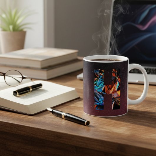 ホログラフィックギャラクシーイニシャル レターHモノグラム コーヒーマグカップ