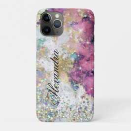 ホログラフィックギラギラ ユニーク ゴールド ピンク 大理石 iPhone 11 PROケース