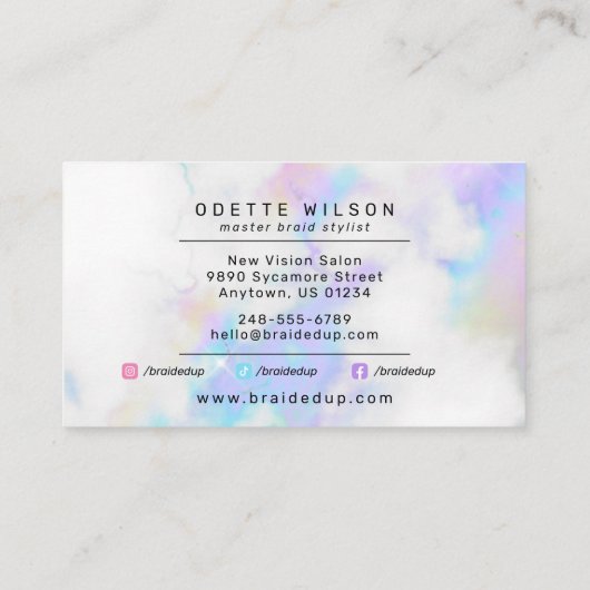 ホログラフィッククラウドヘアブレイダー編組スタイリスト 名刺 (裏面)