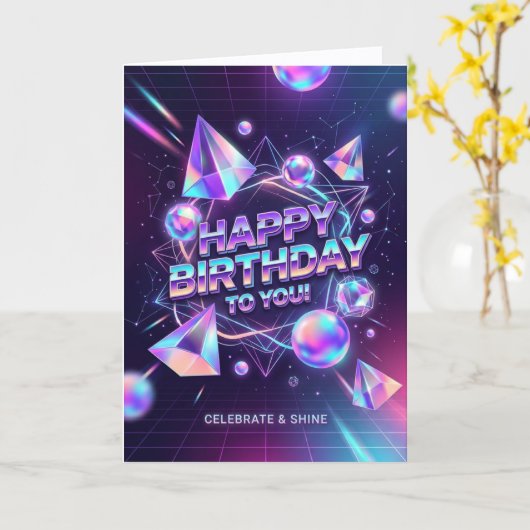 ホログラフィッククリスタルでお祝い輝く誕生日 カード (黄色い花)