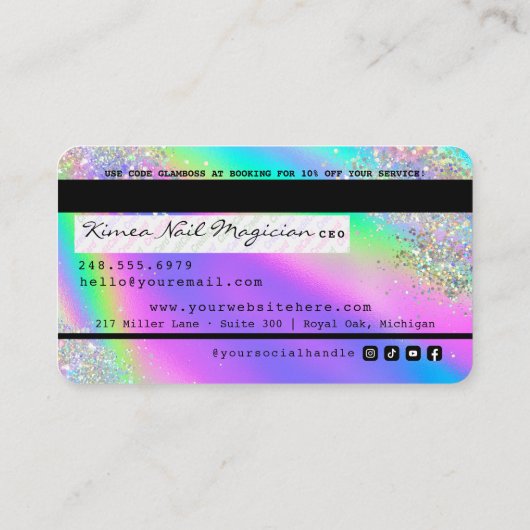 ホログラフィッククリスタルグリッター爪、 ネイル技術クレジットカード 名刺 (裏面)