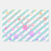 ホログラフィッククリスマススノーフレークパタストライプのーン ラッピングペーパーシート (正面3)