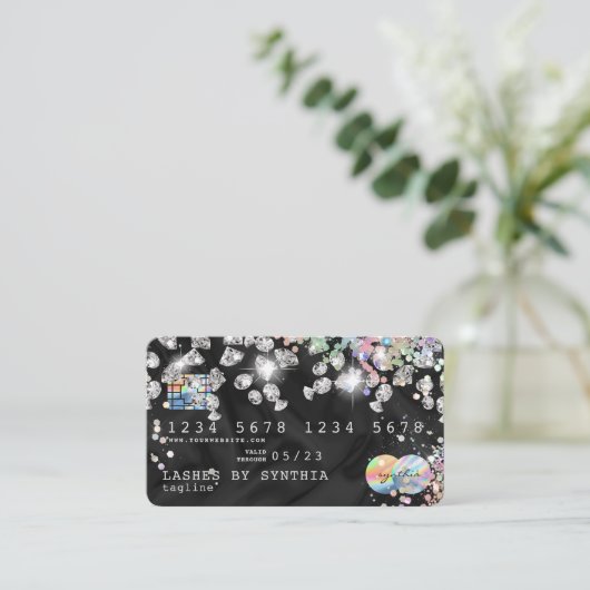 ホログラフィッククレジットカードスタイルのドリップダイヤモンド 名刺 (スタンド正面)