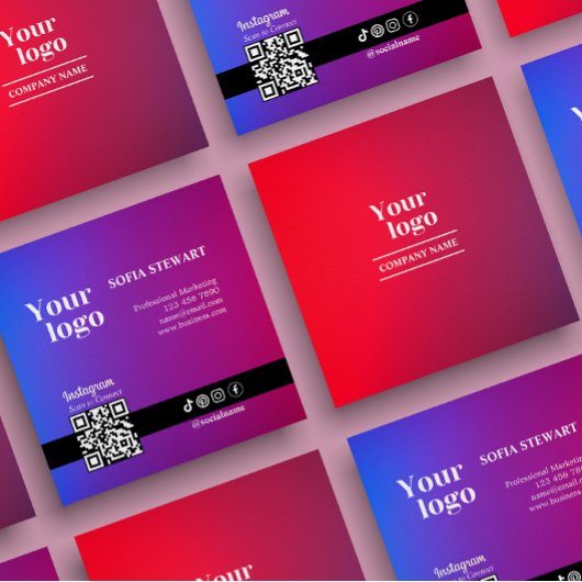 ホログラフィックグラディエントのソーシャルメディアのアイコンのインストール スクエア名刺