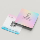 ホログラフィックグラディエントQrコード衣料品店ロゴ スクエア名刺