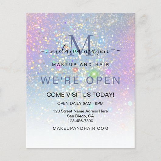 ホログラフィックグラムエレガントグリッターオープンブルー チラシ (正面)