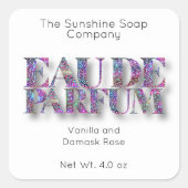 ホログラフィックグリッターおよびホワイトオーデパルファムラベル スクエアシール (正面)