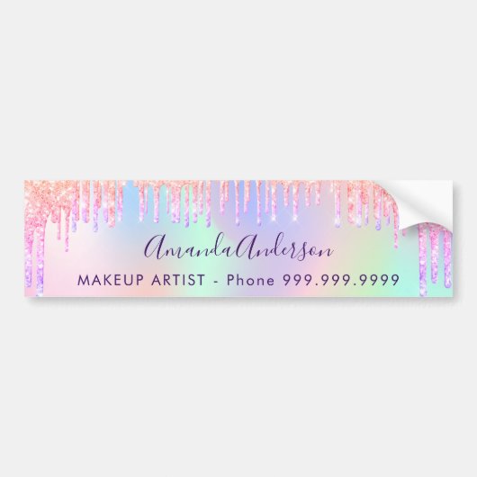 ホログラフィックグリッターがピンク紫の美しいサロン バンパーステッカー (正面)