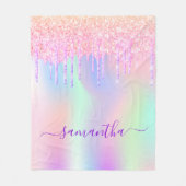 ホログラフィックグリッターはユニコーン虹モノグラムを乾燥 フリースブランケット (正面)