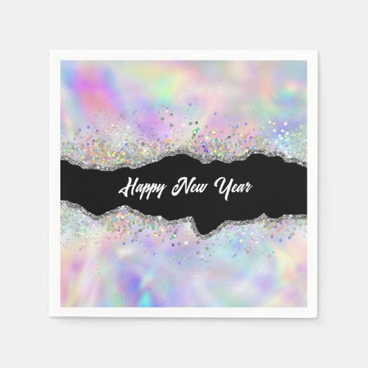 ホログラフィックグリッターアゲート新年の幸せ スタンダードカクテルナプキン (正面)