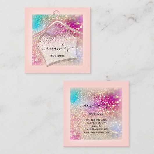 ホログラフィックグリッタークロスバラハンガーファッション スクエア名刺 (正面/裏面)
