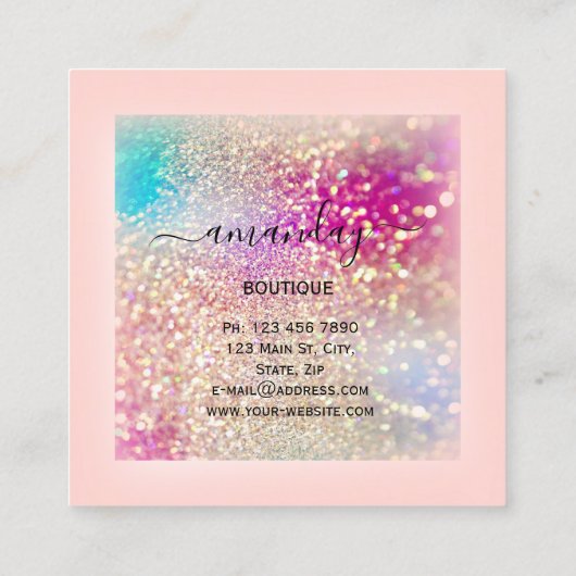 ホログラフィックグリッタークロスバラハンガーファッション スクエア名刺 (裏面)