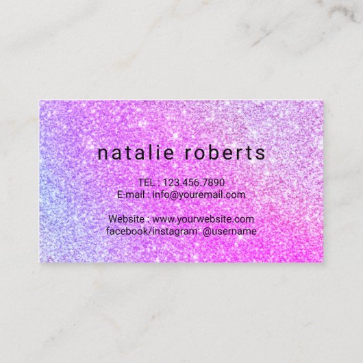 ホログラフィックグリッタースクリプトタイポグラフィ美容師 名刺 (裏面)