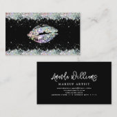 ホログラフィックグリッタースパークユニークリップ黒 名刺 (正面/裏面)