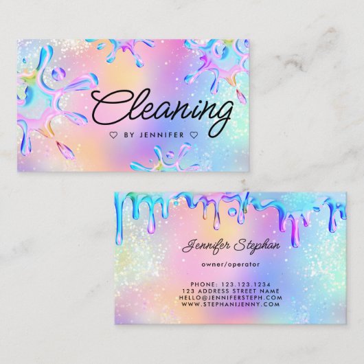 ホログラフィックグリッタースプラッシュハウスクリーニング 名刺 (正面/裏面)