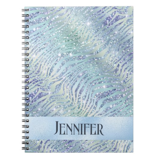 ホログラフィックグリッターゼブラ印刷 ノートブック (正面)