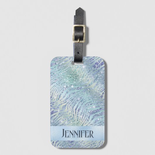 ホログラフィックグリッターゼブラ印刷 ラゲッジタグ (正面縦)