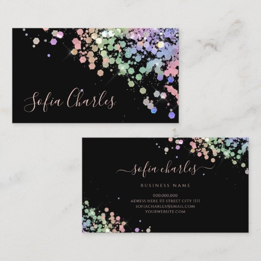 ホログラフィックグリッターダストブラックのきらめく洗浄 名刺 (正面/裏面)
