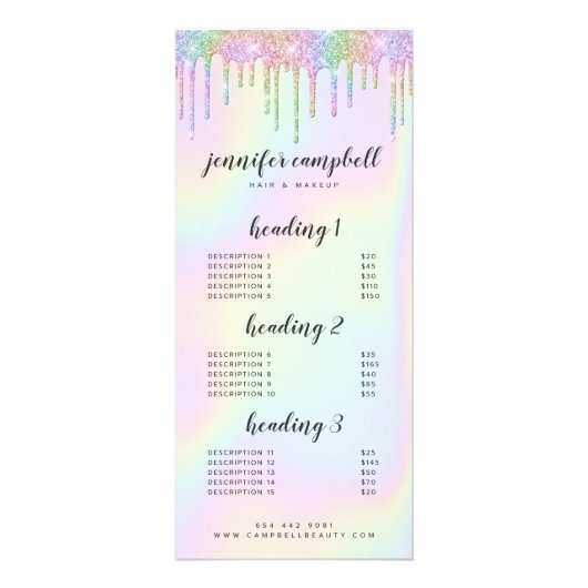 ホログラフィックグリッタードリップグラムサロンサービスメニュー ラックカード (正面)