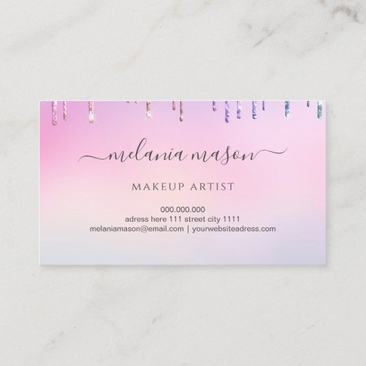ホログラフィックグリッタードリップスメイクアップアーティストサロンシック 名刺 (裏面)