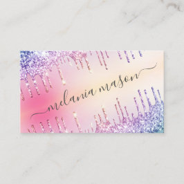 ホログラフィックグリッタードリップスメイクアップアーティストサロンピンク 名刺