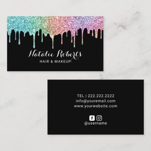ホログラフィックグリッタードリップスメイクアップアーティストサロン 名刺 (正面/裏面)