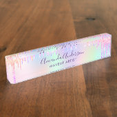 ホログラフィックグリッタードリップスユニコーン虹美しい デスクネームプレート (側面)