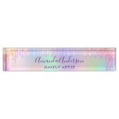 ホログラフィックグリッタードリップスユニコーン虹美しい デスクネームプレート (正面)