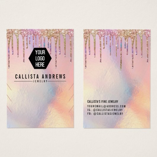 ホログラフィックグリッタードリップスロゴネックレスディスプレイ (正面&裏面)