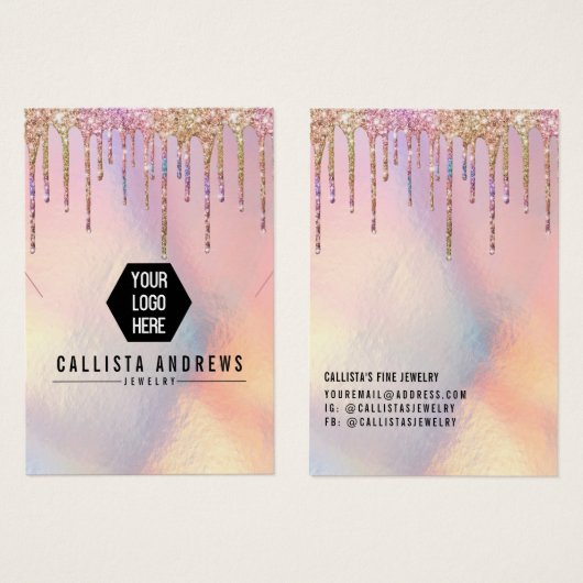 ホログラフィックグリッタードリップロゴネックレスディスプレイ (正面&裏面)