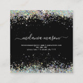 ホログラフィックグリッターネイルアーティストブラックQRコードシック スクエア名刺 (裏面)