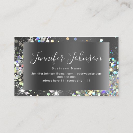 ホログラフィックグリッターネイルサロンエレガントブラックシック 名刺 (裏面)