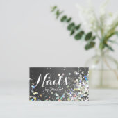 ホログラフィックグリッターネイルサロンエレガントブラックシック 名刺 (スタンド正面)