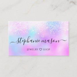 ホログラフィックグリッターパステルガーリー虹色パープル 名刺