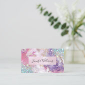 ホログラフィックグリッターピンクホイルパープルウォーター色 名刺 (スタンド正面)