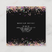 ホログラフィックグリッターピンクリップメイクアップアーティストブラック スクエア名刺 (裏面)