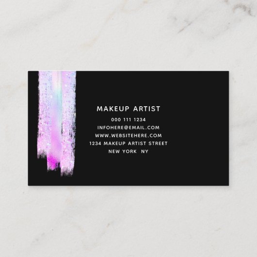 ホログラフィックグリッターブラシメイクアップアーティストブラック 名刺 (裏面)