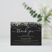ホログラフィックグリッターブラックエレガントサンキューカード ポストカード (スタンド正面)