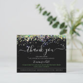 ホログラフィックグリッターブラックエレガントサンキューカード ポストカード (スタンド正面)