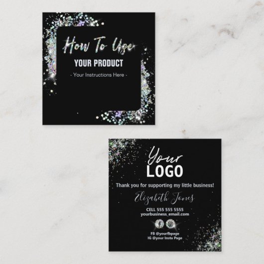 ホログラフィックグリッターブラック命令の使い方 スクエア名刺 (正面/裏面)