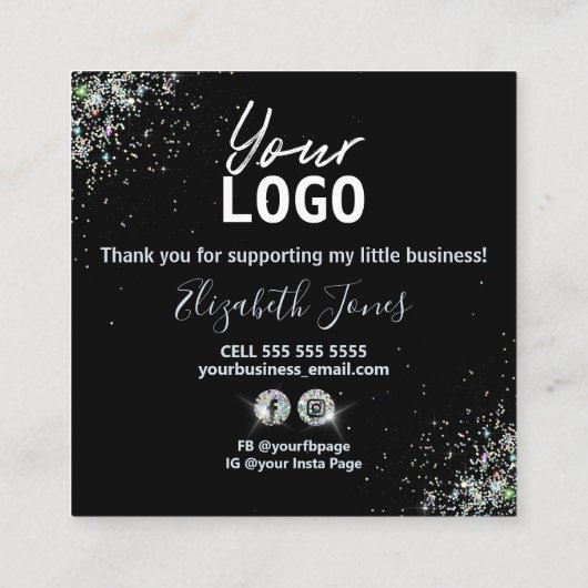 ホログラフィックグリッターブラック命令の使い方 スクエア名刺 (裏面)