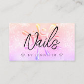 ホログラフィックグリッターポリッシュスプラッシュドリップス爪、 ネイルピンク 名刺 (正面)