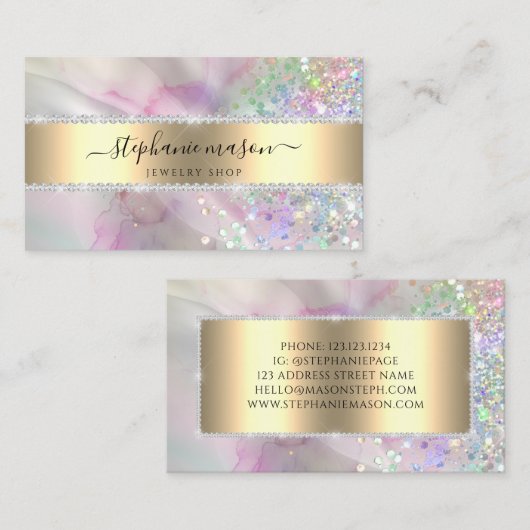 ホログラフィックグリッターマーブル水彩ピンク コーリングカード (正面/裏面)